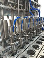 Machine de remplissage et de scellage automatique à 8 têtes, pneumatique linéaire, contrôlée par PLC, pour 200 ml de confiture, boissons, aliments, produits chimiques, avec film enroulable