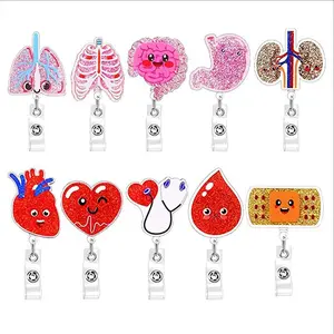 Glitter Acrylic Nurse & Doctor Badge Reel Human Organs Retractable ID Badge Holder