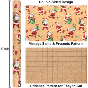 Rollo de Papel de Regalo Navideño de Santa Claus, 17 Pulgadas x 33 Pies, Papel Kraft Reciclable para Envolver Regalos Navideños - Product Image 3