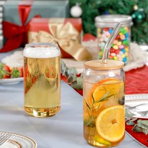 Botella de vidrio personalizada de 16 oz (500 ml) con tapa de bambú y pajita, botella de cerveza, vasos de cerveza, botella de refresco con tapa y pajita - Product Image 4