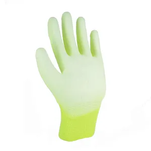 Commercio all'ingrosso della fabbrica 13G di Nylon verde rivestito in poliestere guanti di sicurezza ESD rivestimento di sicurezza PU guanti da lavoro