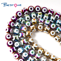 Bestone bedruckte Galvanik Glasperlen Evil Glass Eye Runde Perlen Flache lose Perlen für die Schmuck herstellung