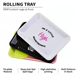 Durable Custom Printing Logo Rectangular Casual Metal Rolling Tray Ashtray <b>Papers</b> <b>Wraps</b> <b>Roll</b> Style No More Spills - Product Image 1