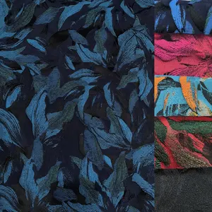 NAIS baru kustom poliester hitam dengan biru laut abstrak timbul daun desainer brokat kain jacquard kain untuk abya Gaun