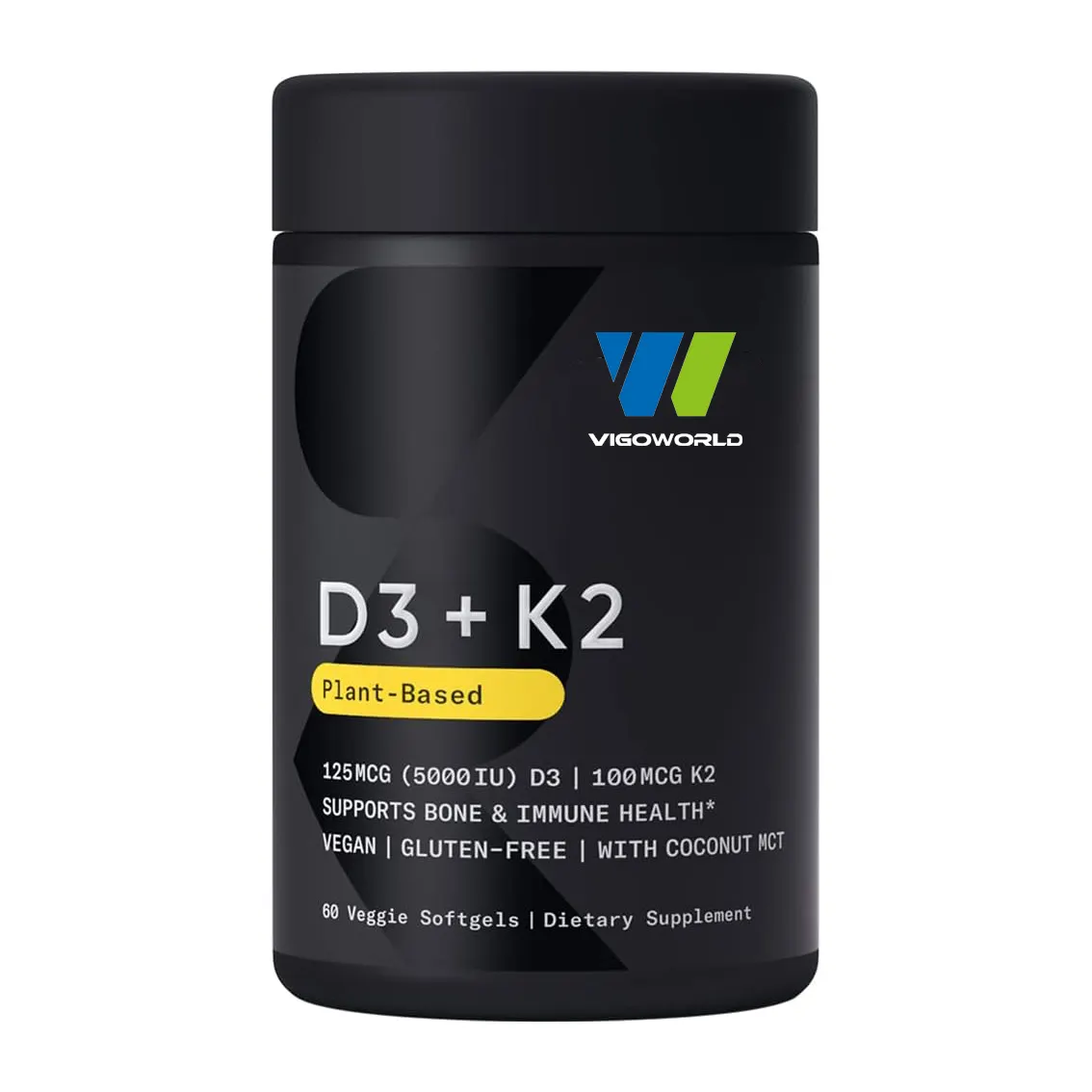 كابسولات فيتامين D3 + K2 5000iu + 100mcg MK-7 ناعمة الحجم حاصلة على شهادة نباتية ومعتمدة وغير منتجية وشهادة عدم وجود منتجات منتجية