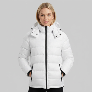 Chaqueta Acolchada Blanca Transpirable para Hombre, Cortavientos Casual de Invierno con Cierre de Cremallera, Cuello Alto, Relleno de Poliéster, Corte Regular - Product Image 4