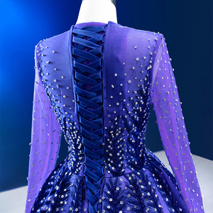 RSM222204 2022 Nouvelle robe de bal en dentelle pour femmes, robe de soirée élégante à sequins violets à manches longues - Product Image 5