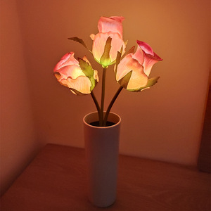 Adorno de lámpara Rosa maceta de flores ambiente luz nocturna lámpara de hogar Decoración de mesa regalo Uionen 2179 - Product Image 2
