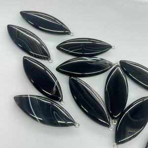 <strong>Black</strong> Agate 20X52MM Big Size Wheat Spike Horse-eye Leaf Shape 8mmt Gemstone <strong>Beads</strong> for Pendant Earring Jewelry Making - Product Image 3