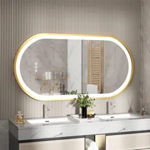 <span class=keywords><strong>Miroir</strong></span> de salle de bain moderne ovale avec éclairage LED, anti-buée, à intensité variable, cadre doré, IP65/IP66, garantie 5 ans pour - Product Image 2