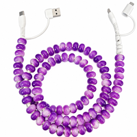 Câble de charge rapide USB multifonction 4-en-1 Y2K esthétique violet avec perles, accessoires de voiture tendance, cadeau, cordon Type C