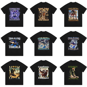 AI Bio <strong>War</strong> All-<strong>Star</strong> Tungtungtungsahur Stickman for Bomber Black Casual Letter Pattern Short-sleeved <strong>T</strong>-<strong>shirt</strong> - Product Image 1