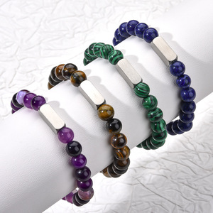 Bracciale Personalizzato <span class=keywords><strong>Lanson</strong></span> in Acciaio Inox con Perle di Pietra Vulcanica e Turchese Bianco, Regalo per Coppie - Product Image 5