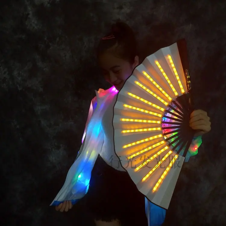 Led ventilador de mano luminosa ventilador plegable para hombres y mujeres Noche de DJ Club fiesta de baile rendimiento ventilador de la mano traje de la danza baile Accesorios