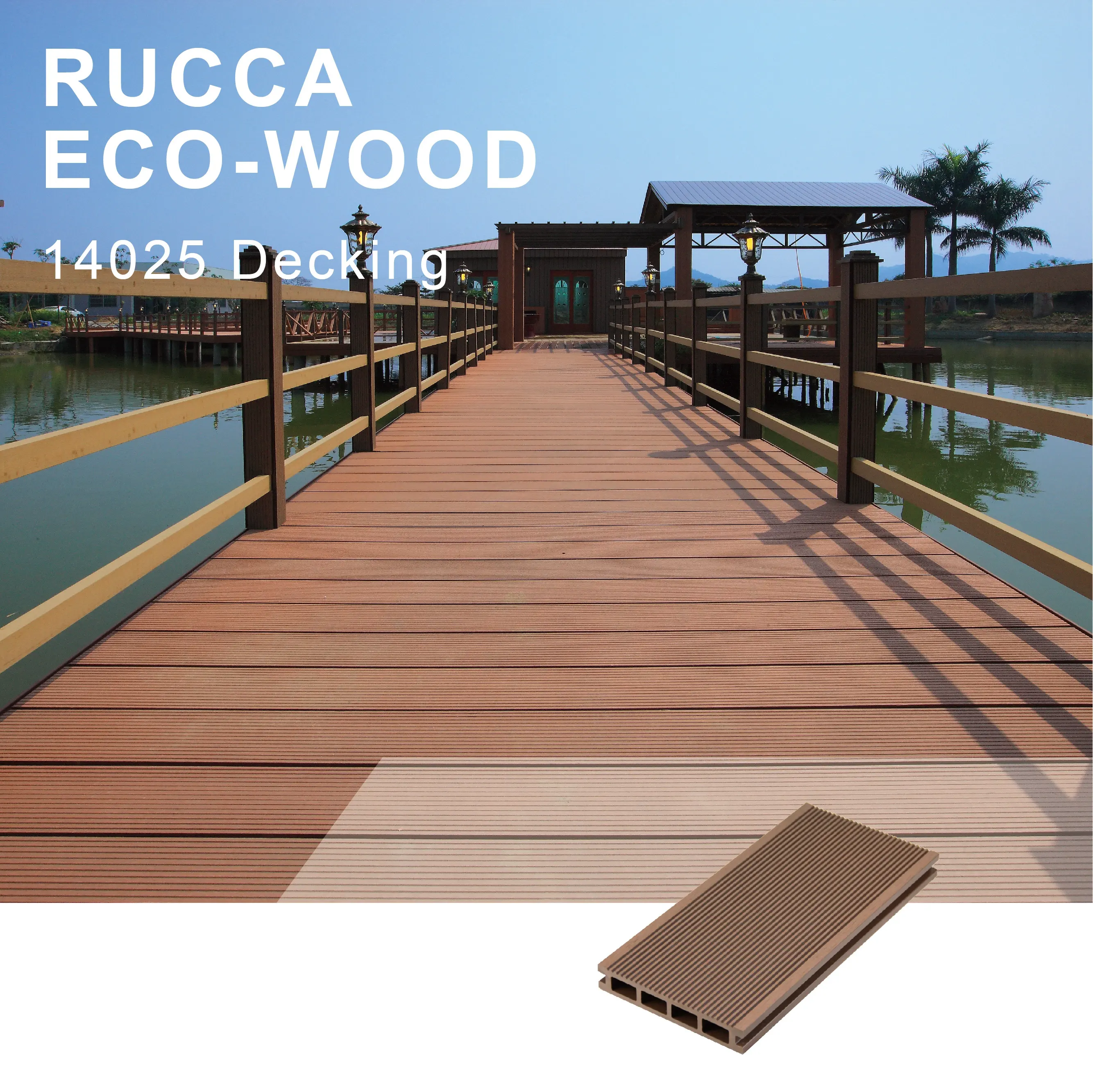Rucca Aus gezeichnete Fabrik Direkt verkauf WPC Holz Kunststoff Verbund PVC Bodenbelag Outdoor Garden Decking 140*25mm in China