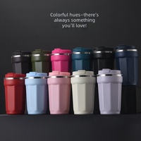 Mug à café isotherme à double paroi de 380 ml en acier inoxydable 304, gobelet portable à couvercle rabattable, gourde réutilisable avec cordon de transport