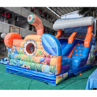Château gonflable à thème sous-marin avec toboggan, toboggan gonflable sec pour enfants, idéal pour les fêtes et les divertissements