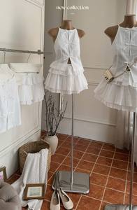 Ensemble de bavoir sans manches avec nœud et jupe évasée, échantillon disponible, style doux, polyester, mousseline, tenue quotidienne, ensemble de shorts 2 pièces - Product Image 6