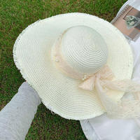 Nuevo Sombrero de Paja Tejido para Mujer con Lazo de Encaje, Estilo Francés, Ala Ancha, Protección UV, para Playa y Vacaciones