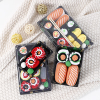 Chaussettes personnalisées en gros, design OEM, boîte cadeau, chaussettes amusantes en forme de sushi, chaussettes jacquard, chaussettes habillées pour femmes, chaussettes mi-hautes pour cadeau d'anniversaire