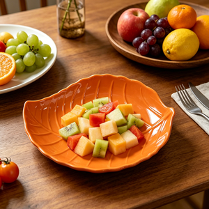 Piatto per Snack in Melamina a Forma di Foglia, Colore Unico, con Venature in Rilievo, per Frutta e Noci, Ideale per Casa, Tè del Pomeriggio, Bar e Servizio Antipasti - Product Image 2