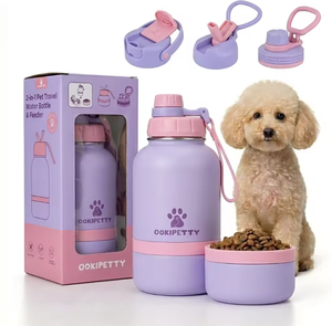 Botella de agua y comedero 2 en 1 para mascotas OOKIPETTY, tazón portátil de acero inoxidable para perros, para caminar y hacer senderismo al aire libre, 32 onzas. - Product Image 1