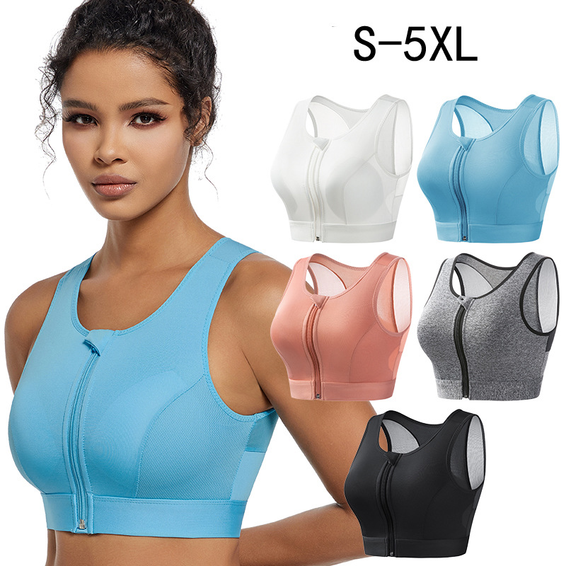 New Women's Cross Back Yoga Tank Tops Plus Size Quick Dry Breathable Lightweight Skin-Friendly Front Anti-Slip Zipper Sports Bra