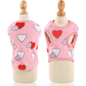 Coral Fleece Pet <b>Coat</b> Pink Hearts Pattern Sleeveless <b>Warm</b> <b>Dog</b> Cat Clothing Small Medium Size Cute Design - Product Image 3