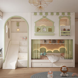 Meubles de chambre <span class=keywords><strong>d</strong></span>'enfant au design unique <span class=keywords><strong>Lit</strong></span> rose pour filles <span class=keywords><strong>Lit</strong></span> <span class=keywords><strong>superposé</strong></span> multifonctionnel avec toboggan - Product Image 1