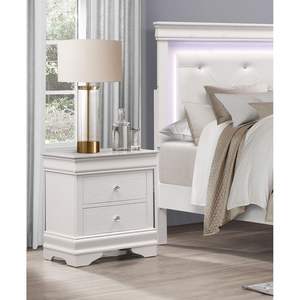 DB Muebles de dormitorio de diseño tradicional 1 pieza Mesita de noche de madera con acabado blanco con 3x cajones Frentes en relieve de cocodrilo - Product Image 5