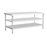Table de travail de cuisine commerciale en acier inoxydable sur mesure, finition brossée mate, capacité de charge de 300 kg/m, fournitures de restauration