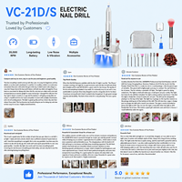 Vantrend Beauty - Machine à ongles électrique en forme de stylo, rechargeable par USB, haute vitesse, en aluminium, outil de manucure portable pour usage en salon