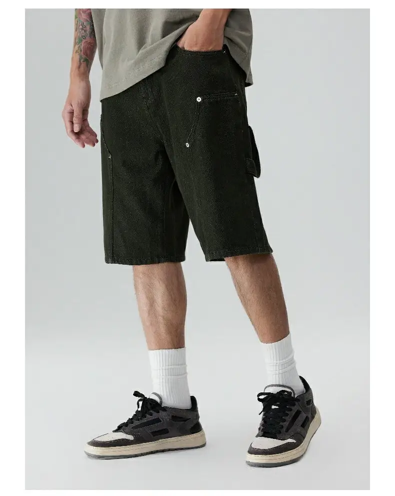 กางเกงขาสั้นผ้าเดนิมสำหรับคนตัดไม้กางเกงขาสั้นแฟชั่นฤดูร้อนของผู้ชาย