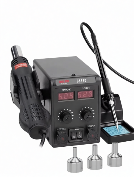 Hot Air Rework Station + Soldering Iron 2-in-1 Lead-Free Soldering Dual Display 100-500°C Mobile PC BGA Chip PCB Repair