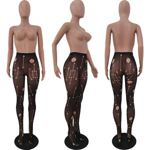 Y2k महिलाओं की ग्रीष्मकालीन कैजुअल स्किनी कटआउट पैंट के साथ रिप टाइट्स के माध्यम से रिप टाइट्स के माध्यम से देखें - Product Image 2