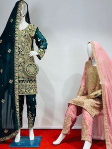 Conjunto de Salwar Kameez de Georgette Puro de Lujo con Pedrería Jarkan, Trabajo Elaborado, 5 Diseños, 10 Colores, Ropa de Fiesta India - Product Image 2