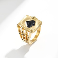 Bague en forme de crâne de fantôme de style rétro américain et bracelet de poker en plaqué or 18K incrusté