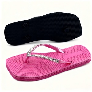 Sandalias de Mujer con Pedrería Brillante, Diseño Tejido, Punta Cuadrada, Suela Gruesa, Resistentes, Ecológicas, Clásicas, Negras - Product Image 1