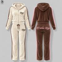 Ensembles en velours pour femmes, veste rayée à fermeture éclair intégrale de haute qualité sur mesure et pantalon droit, ensemble deux pièces, survêtements en velours d'hiver