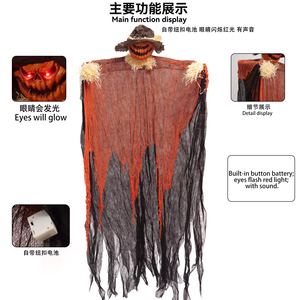 Suspendu Fantôme Yeux Rougeoyants Horreur Atmosphère Décoration Pendentif Halloween Électrique Induction Mal Citrouille Homme Épouvantail - Product Image 4