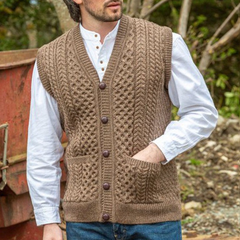 Custom Logo Men's V Neck Knitted Sweater Vest with Pocket