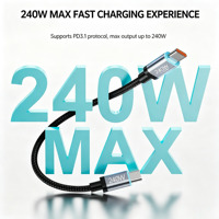 Câble court tressé magnétique Type-C PD3.1 240W 20CM avec puce E Marker pour charge rapide de téléphones iOS, tablettes et ordinateurs portables
