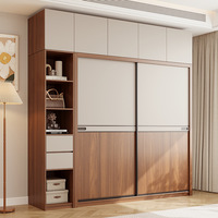 Armoire Modulaire Coulissante Haut de Gamme en Noyer Blanc avec Bureau Latéral pour Projet Résidentiel