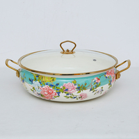 Casserole en fonte émaillée classique à double anse de 26 cm avec couvercle en verre, compatible gaz et induction, pour usage domestique et commercial