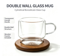 Mug en verre borosilicate à double paroi, large et court, avec poignée, tasse à café isolée transparente pour la maison, le bureau, le thé, le latte