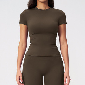 Atasan Yoga Wanita Vintage Cepat Kering Anti Bakteri Ringan Lembut untuk Yoga Fitness Olahraga Luar Ruangan Cetak Label Logo Kustom - Product Image 5
