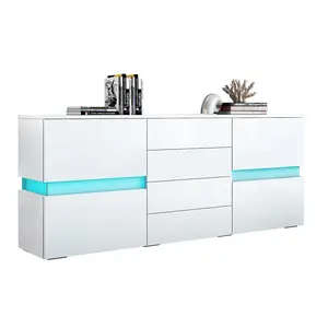 Modern branco lustroso elevado UV gabinete aparador com luzes lED e gavetas melhor aparadores e mesas de buffet com armazenamento