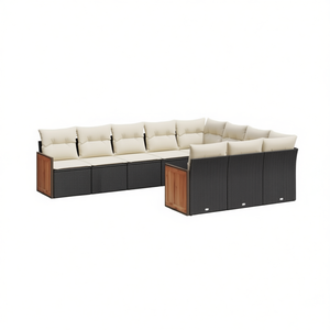 Ensemble de canapés de jardin noir et crème en rotin d'extérieur avec coussins en mousse haute densité, design contemporain imperméable - Product Image 1