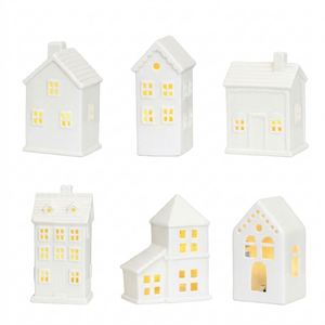 Décoration de Noël en gros, maison de Noël en céramique blanche éclairée avec LED pour la décoration de bureau et de maison - Product Image 2