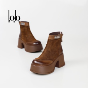 Winter 2025 <strong>Women's</strong> High Top <strong>Boots</strong> Genuine Leather Chunky Heel Back Zipper Closure Elastic Slimming Fashion Height Increasing - Product Image 1